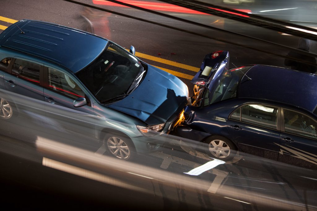Car getting rear-ended by another car